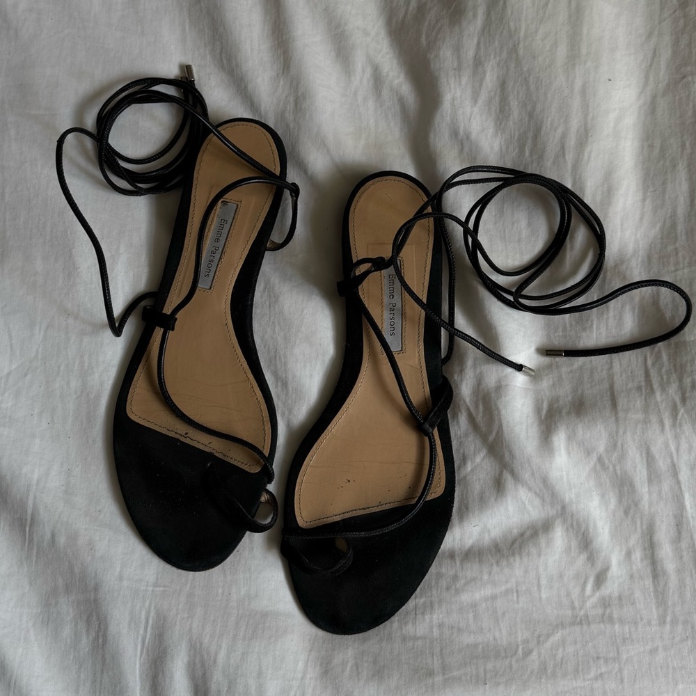 Emme Parsons Susan Black Nappa Strappy Tie Sandals Size 40